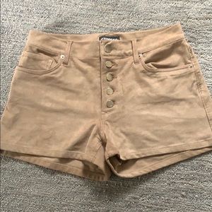 Faux suede Tan Button-Up Women Shorts